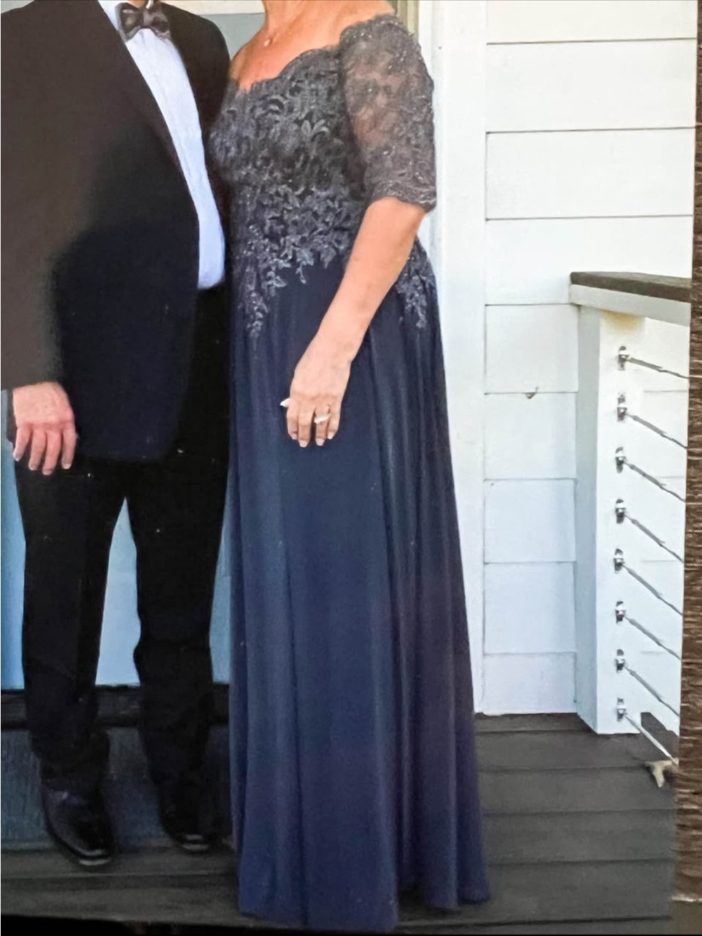 Steel gray Gown – Sophisticated Lace Overlay